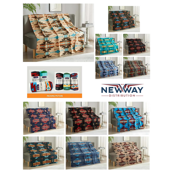 Polar Fleece Throw Blanket – 50 X 60 16112 (Navajo Print) - Assorted (0137)